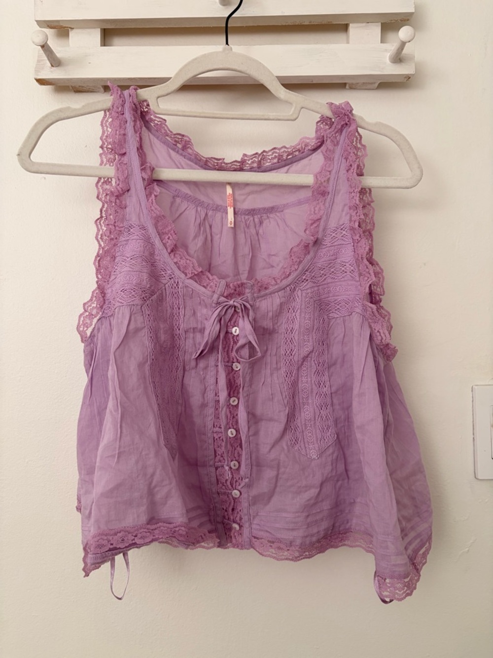 Free People Lavender Lace Trim Button Front Tank